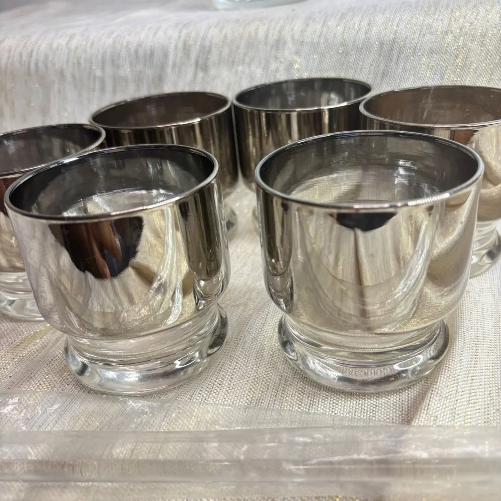 Vintage Silver Ombre Pitcher and Glasses Set Barware Cocktail Party